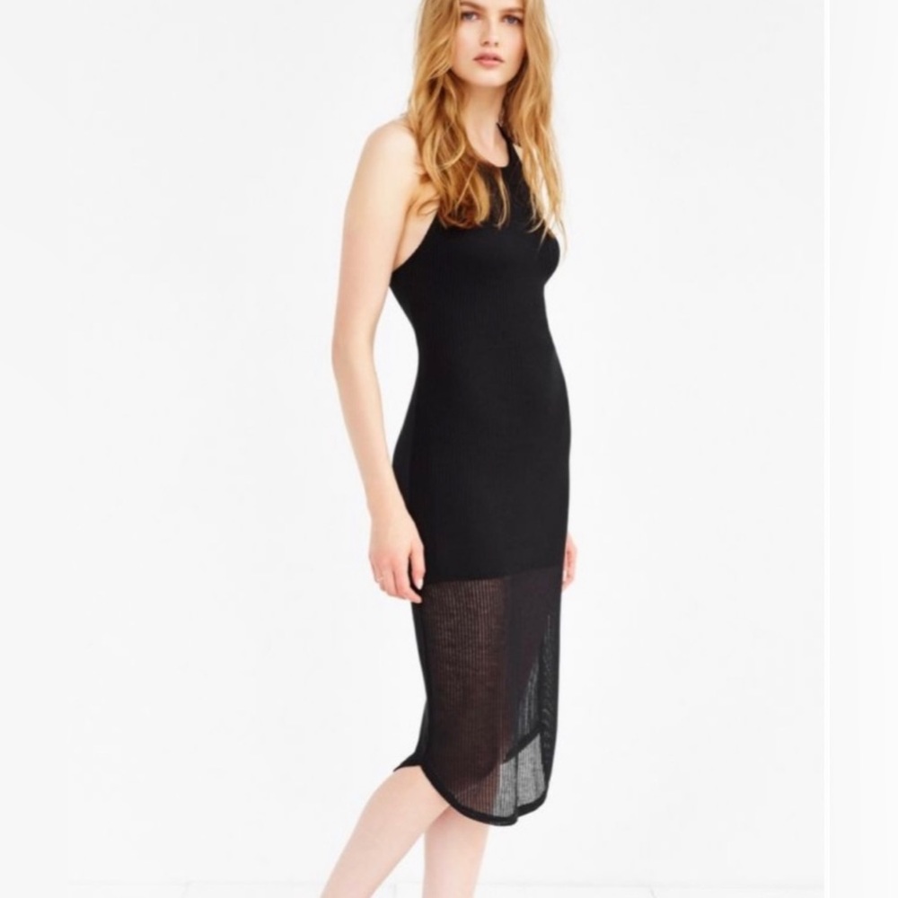 SPARKLE & FADE Women’s black bodycon rib sheer midi dress size small